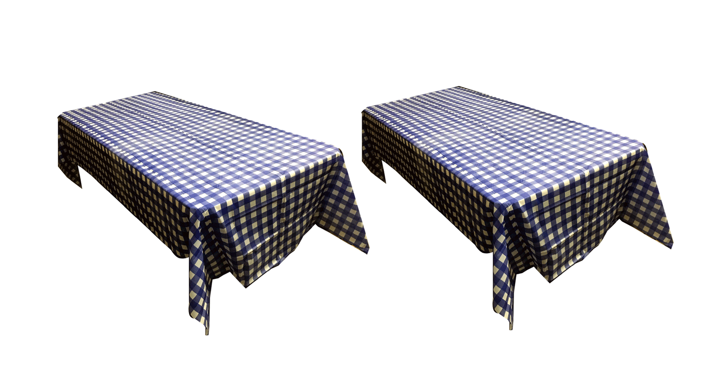 THE UM24 54 x 108 Inch Rectangular Premium Plastic Plaid Tablecloth Blue & White Checker – 2 Pack (Blue)