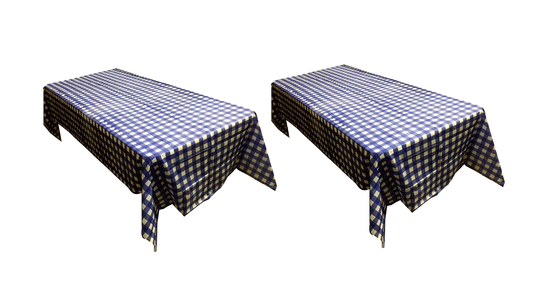 THE UM24 54 x 108 Inch Rectangular Premium Plastic Plaid Tablecloth Blue & White Checker – 2 Pack (Blue)