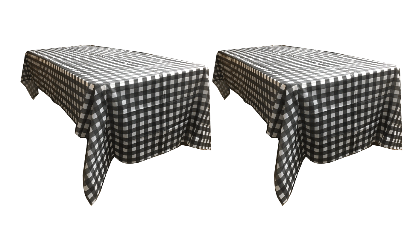 THE UM24 54 x 108 Inch Rectangular Premium Plastic Plaid Tablecloth Black & White Checker – 2 Pack (Black)