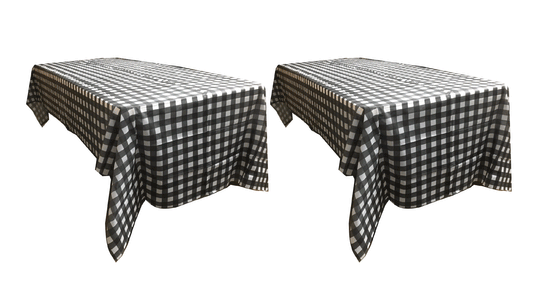 THE UM24 54 x 108 Inch Rectangular Premium Plastic Plaid Tablecloth Black & White Checker – 2 Pack (Black)
