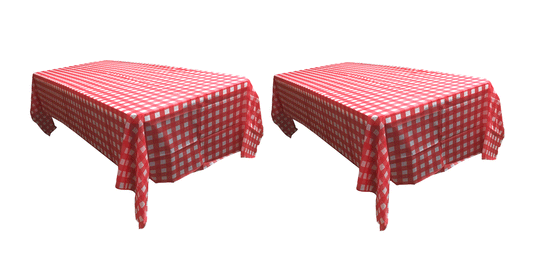 THE UM24 54 x 108 Inch Rectangular Premium Plastic Plaid Tablecloth Red & White Checker – 2 Pack (RED)
